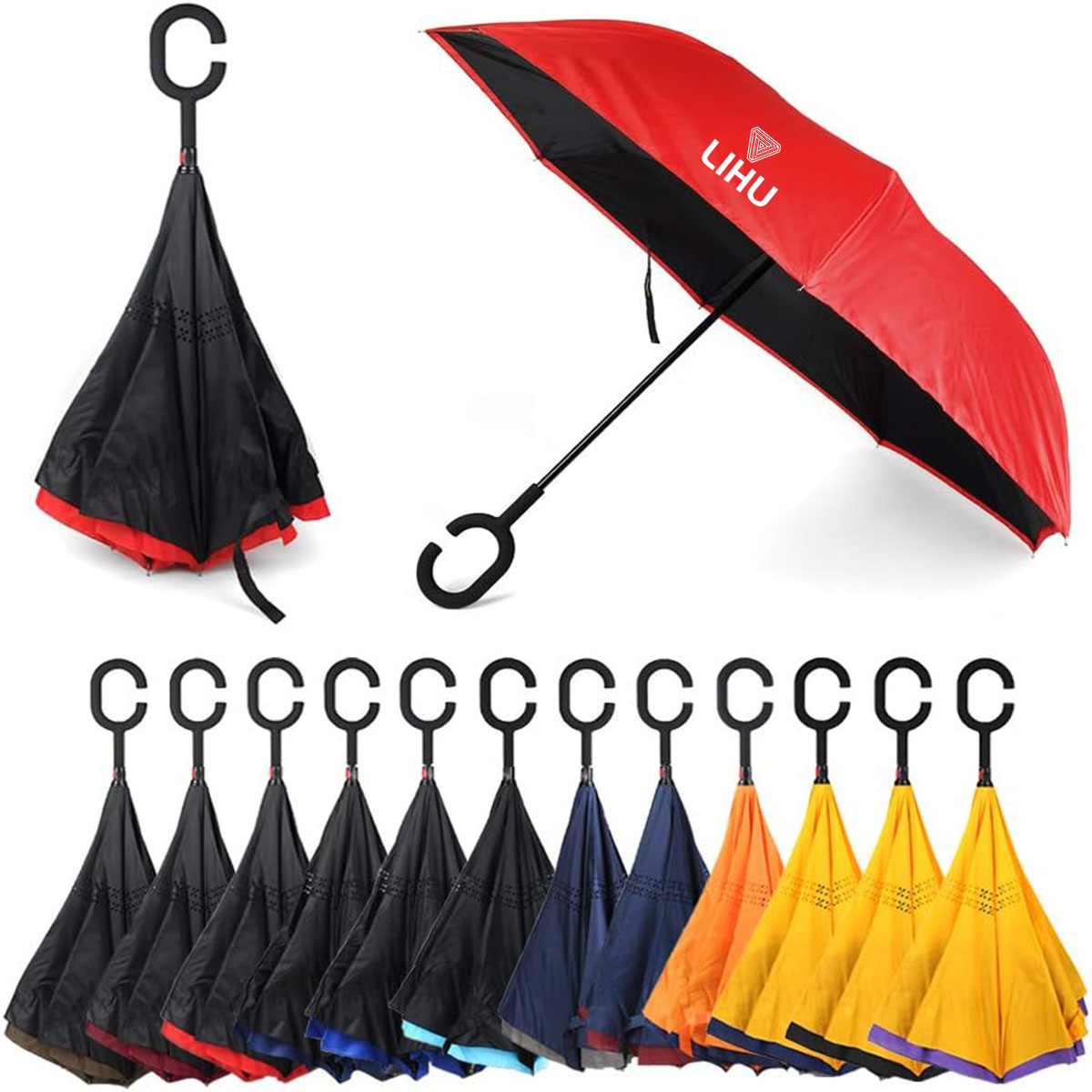 C-Shaped Handle Hands-Free Stand-Up Inverted Umbrella