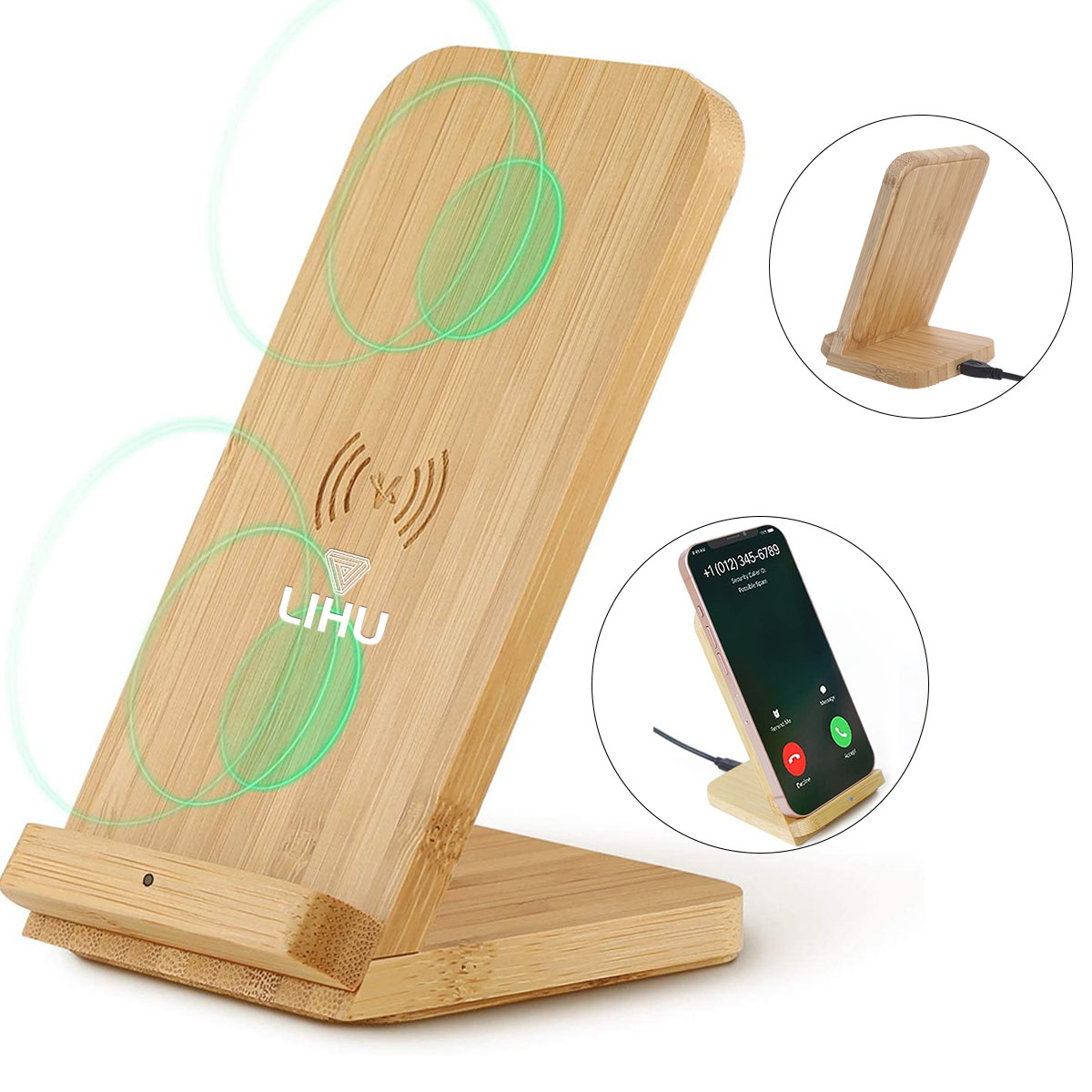 Bamboo Fast Wireless Charger Stand with Wooden Coils