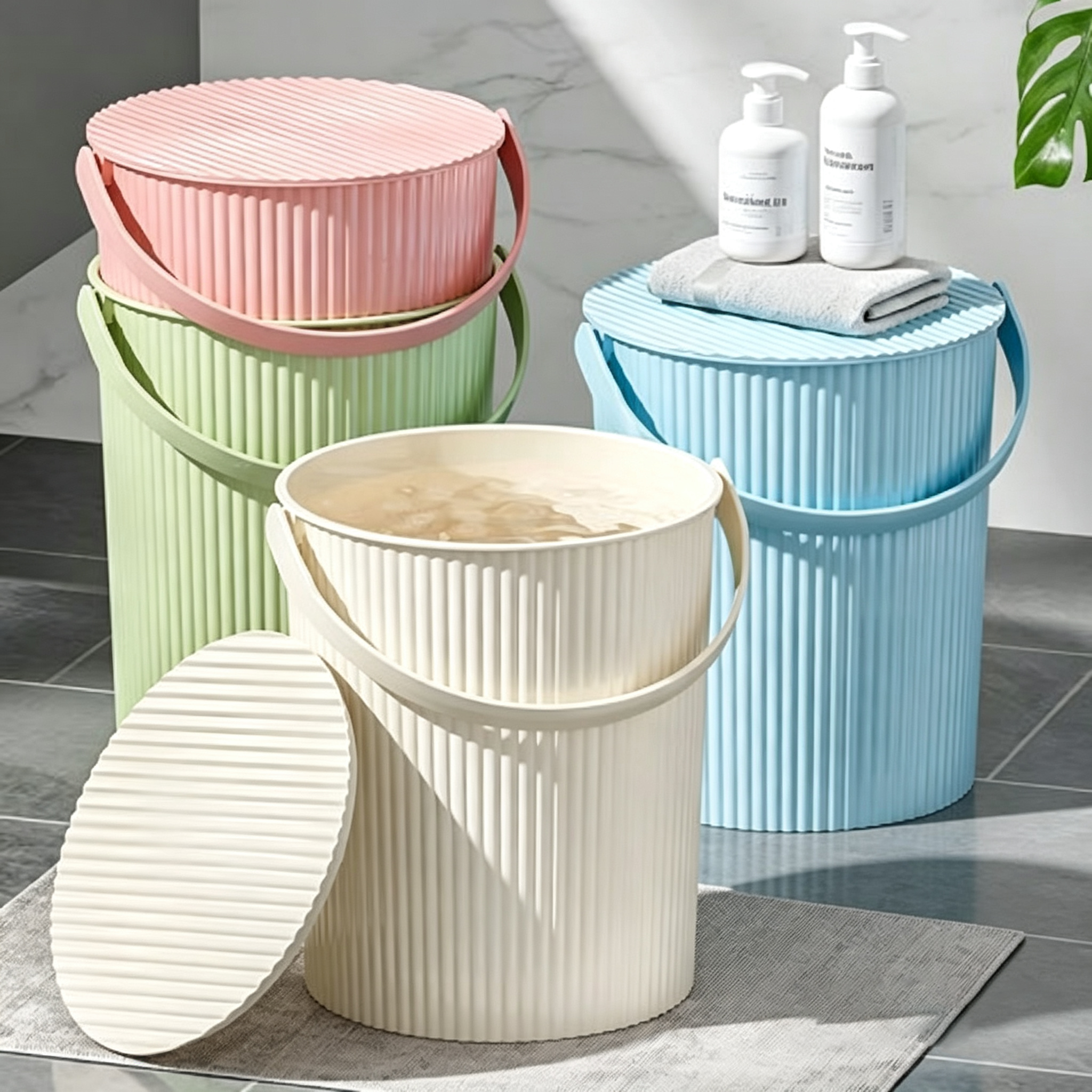 Thickened Plastic Bathroom Portable Shower Bucket with Lid